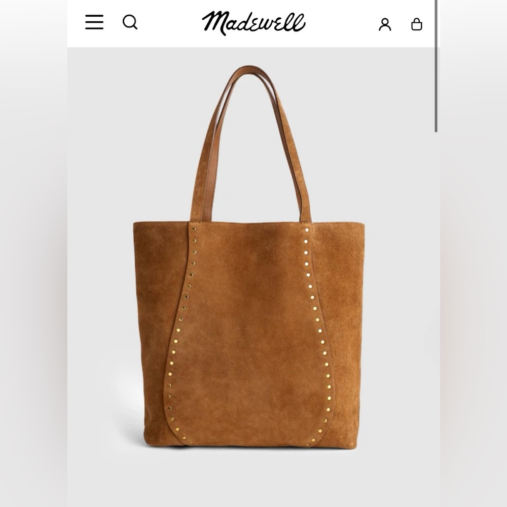 Madewell Suede Studded Tote Bag - Chestnut Brown NWT